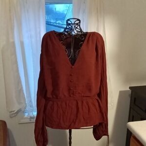 H&M Deep V-Neck Rust Blouse